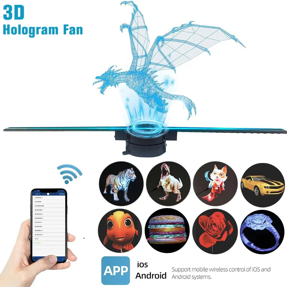 3D Hologram Fan 42CM Wifi 3D Holographic Projector Advertising Display Light HD Holographic Projector for Stores Bars Party Xmas