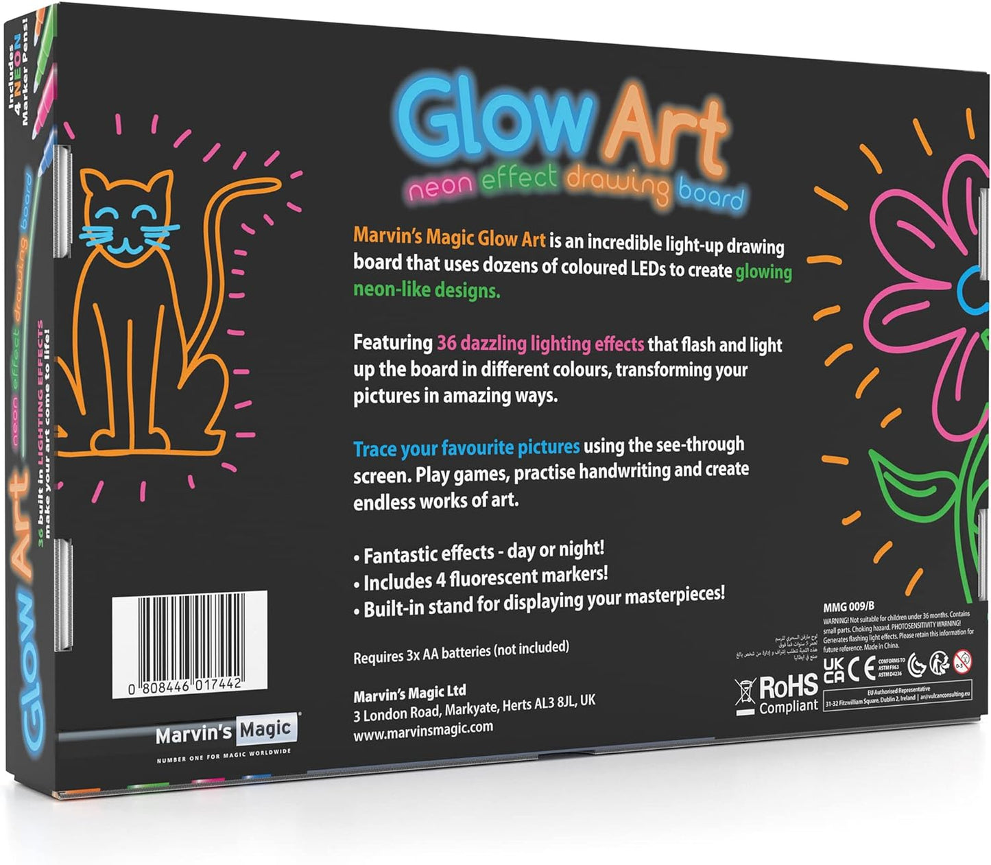 - Glow Art Unique Craft Kit | Light up Kids Art Set | Includes Neon Effect Drawing Board with a Built-In Stand and 4 Fluorescent Magic Pens - Pink