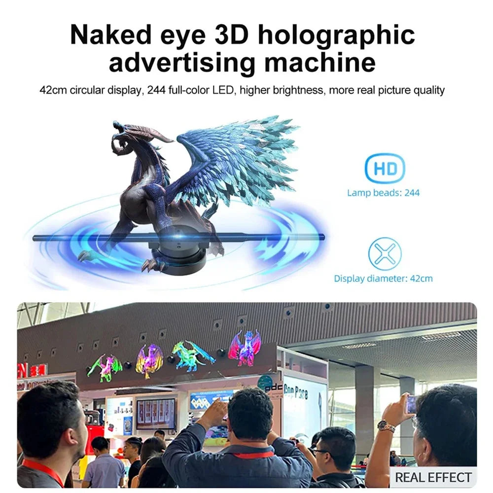 3D Hologram Fan 42CM Wifi 3D Holographic Projector Advertising Display Light HD Holographic Projector for Stores Bars Party Xmas